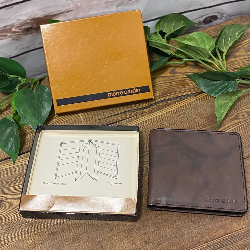 VTG Pierre Cardin Boutique Men Leather Hipfold Wallet Deadstock Gift Box NEW